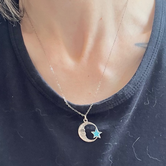 1990s vintage silver and blue star moon delicate thin necklace - Picture 11 of 11